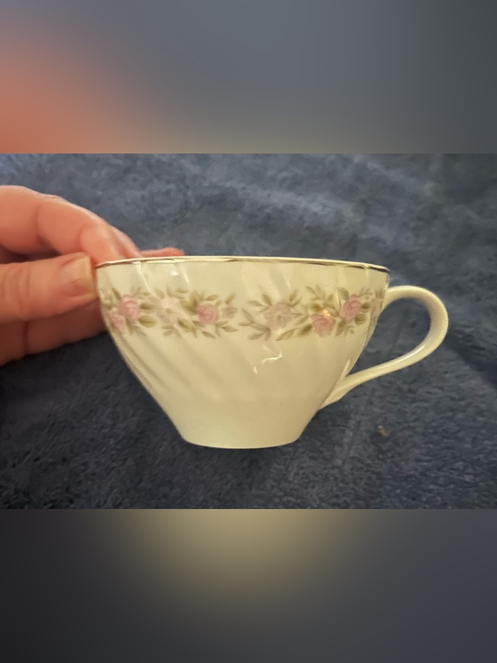 Teahouse Rose Dansico Platinum Trim Fine China tea cup Set of 3 Cottagecore